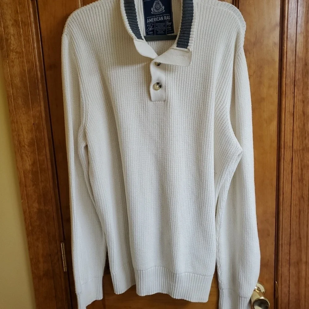 American Rag Mens Sz XXL‎ Pullover 1/4 Button Long Sleeve Oatmeal Sweater